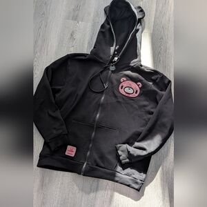 Cakeworthy Gloomy Bear Hoodie XL Black Pink Zip Up Goth Y2K Kawaii Grunge Rare